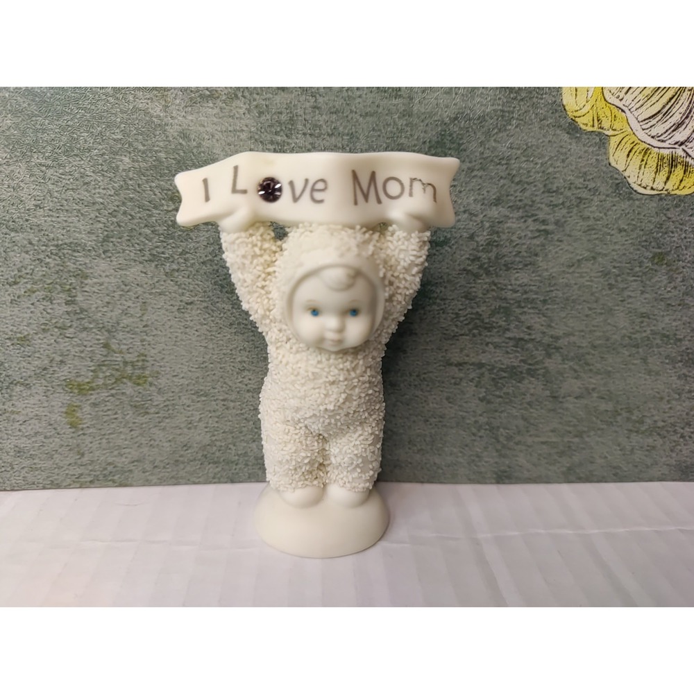 dept 56 I Love Mom Pink‎ Rhinstone Snowbabies Bisque Figurine